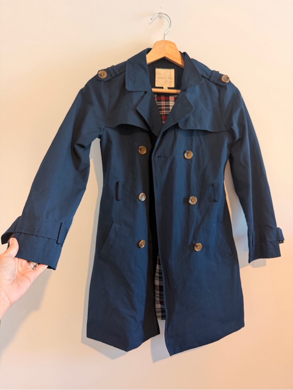 Kids Copper Key Navy Trench Coat with Plaid Interior (No Tie)
